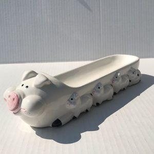 Ron Gordon Designs Ceramic Pig With Litter Cracker/Cookie Dish 10.5”